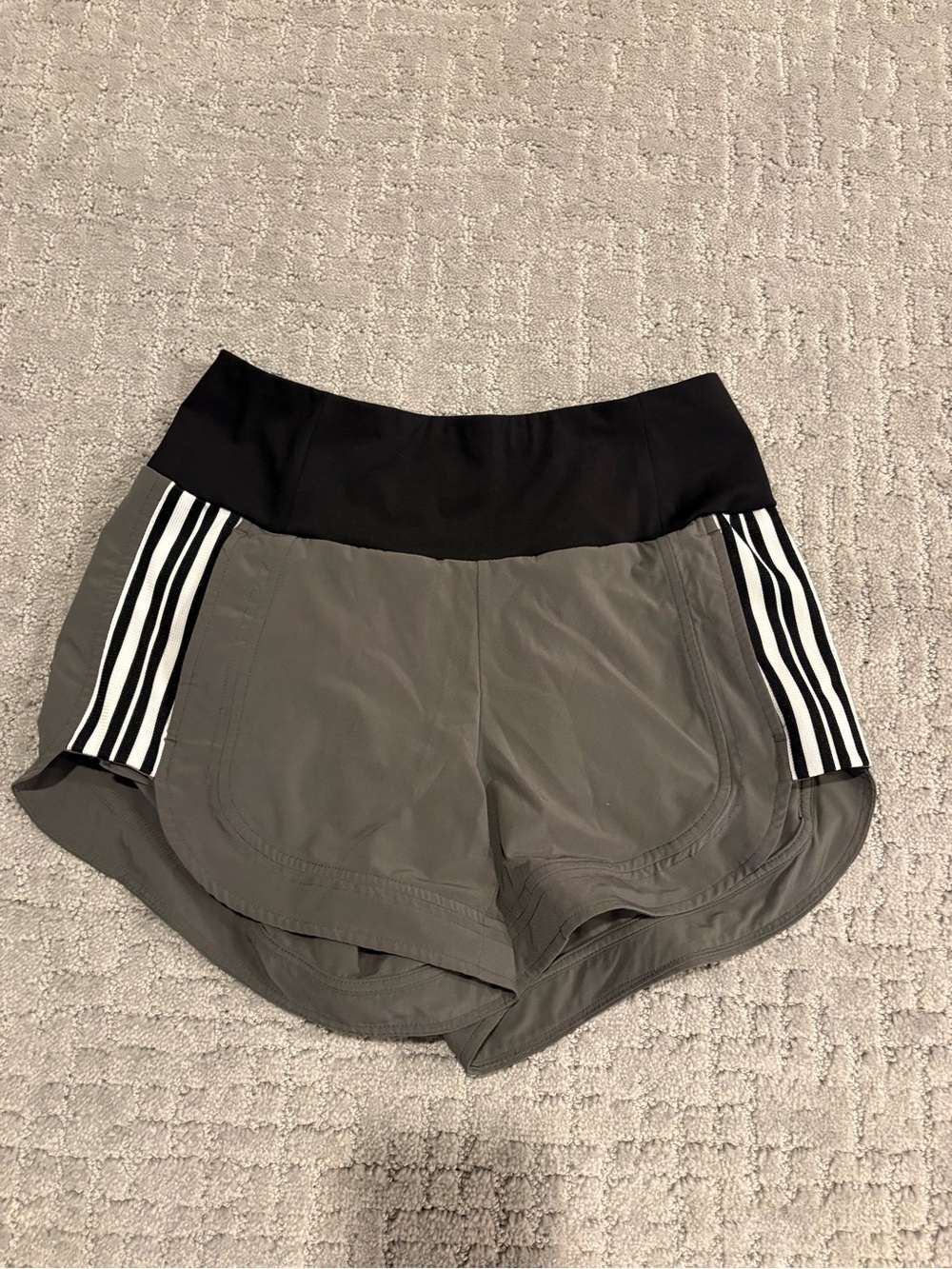 Athleta Gray Athletic Shorts with Black Waistband and Stripe Detail